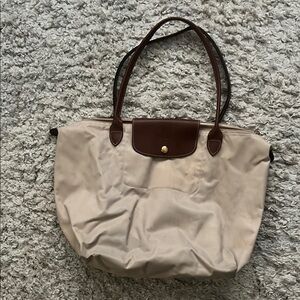 Longchamp Cream and Brown Tote with Leather Accents